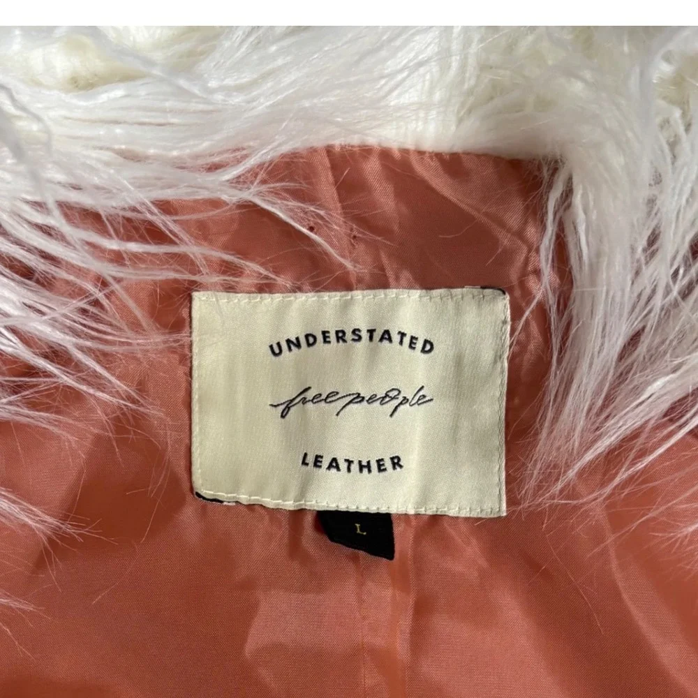 Free People Leather Vest Faux Fur Trimmed Peach Boho Festival‎ L